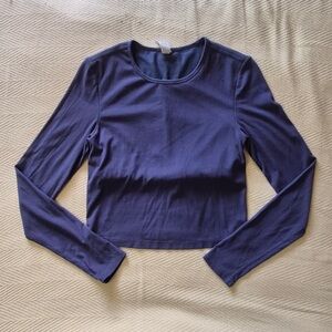 Yogalicious Navy Ribbed Long Sleeve Crop Top